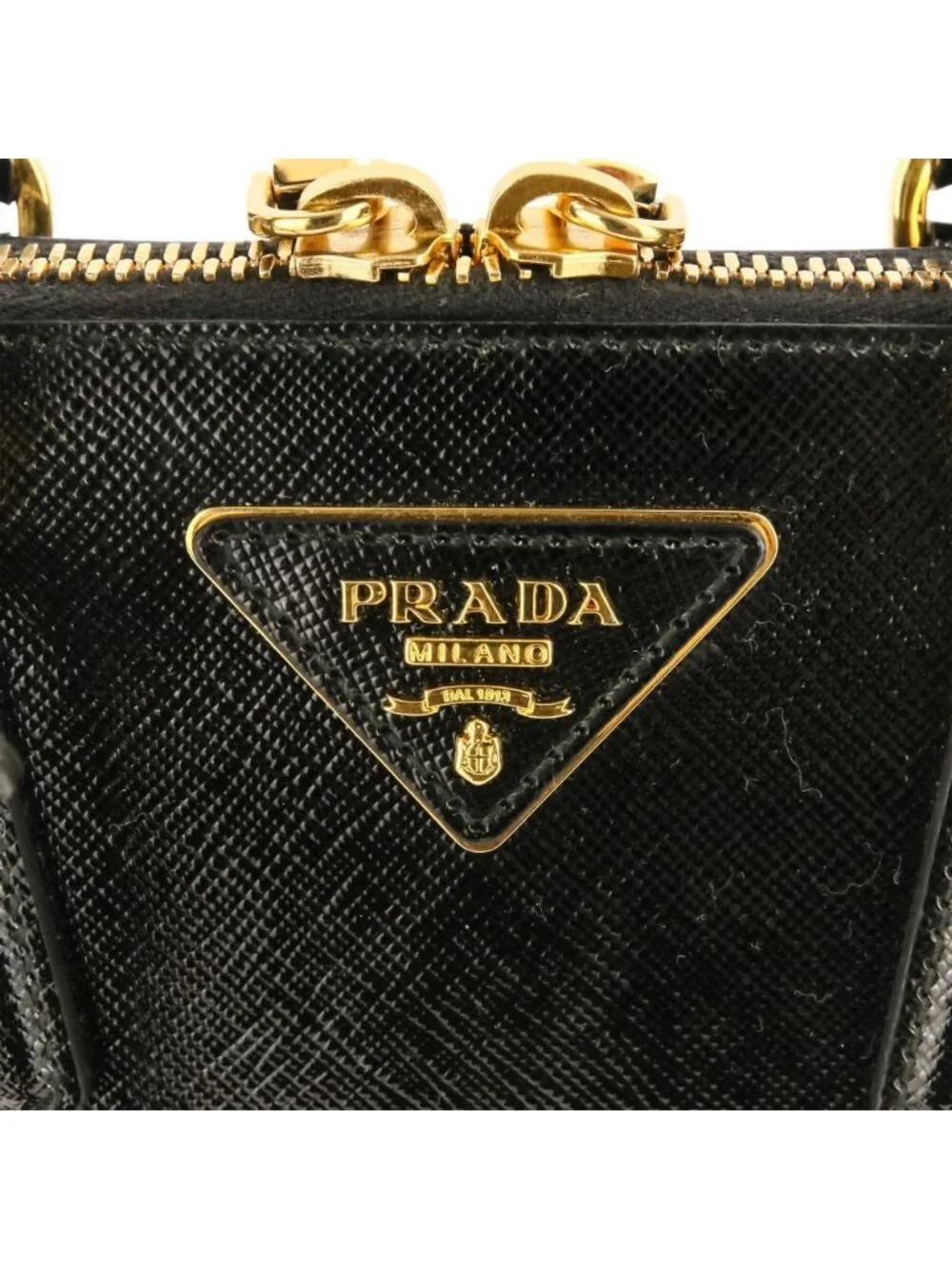 Prada Triangle Logo Leather Saffiano Vernis Clock 2-Way Shoulder Bag Black